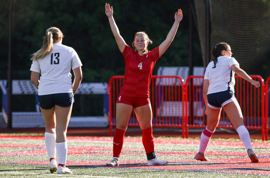 Elle Brewer (4) of Hammond reacts after scoring during Hammond’s match against Hilton Head Christian in Columbia on Tuesday, May 6, 2025.