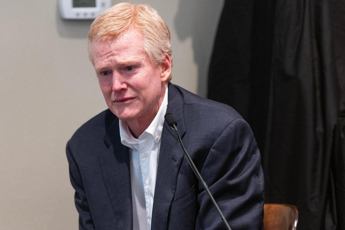 Alex Murdaugh cries while recounting what he loves about his wife Maggie Murdaugh during his trial for murder at the Colleton County Courthouse on Thursday, February 23, 2023. Joshua Boucher/The State/Pool