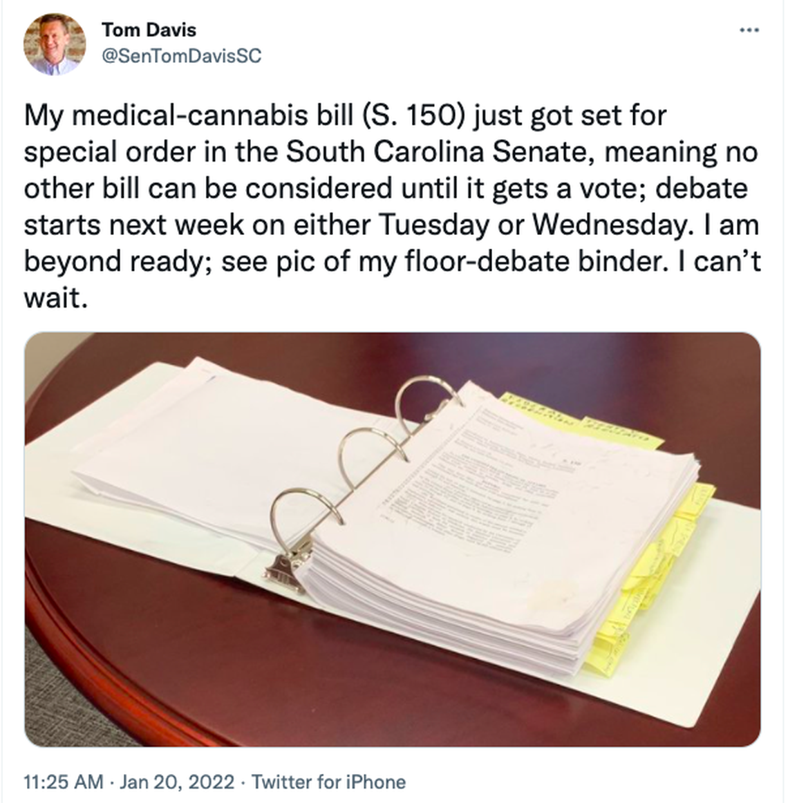 Tom Davis Medical Marijuana tweet