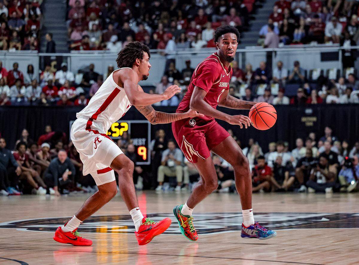 Forward Chauncey Wiggins (7) has played the most games of anyone on Florida State’s new-look roster and will likely earn a starting position for coach Luke Loucks in 2025-26.