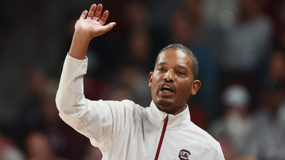 South Carolina head men’s basketball coach Lamont Paris speaks to his team as they play Clemson at Colonial Life Arena on Tuesday, December 17, 2024.