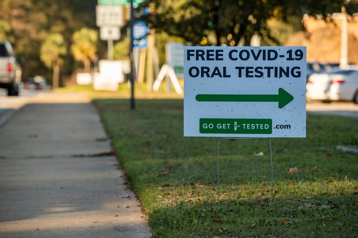 People drive up for an oral coronavirus test in Columbia, South Carolina on Tuesday, November 17, 2020. The South Carolina Department of Health and Environmental Control parking lot on Bull Street offers free coronavirus tests. People can register for a test at gogettested.com.