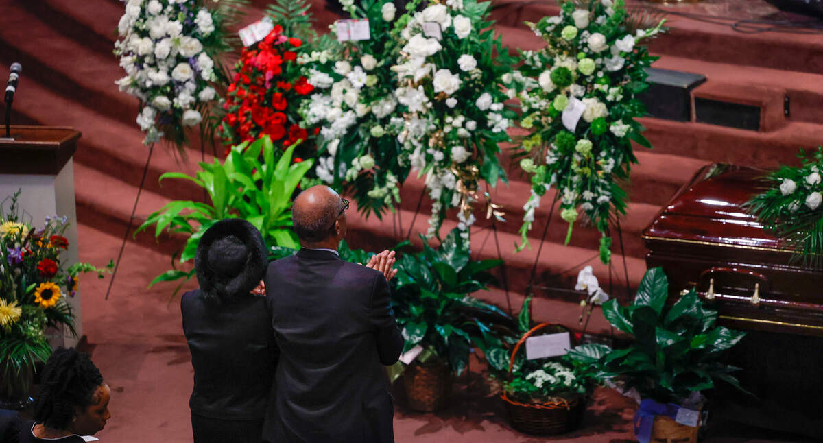 Judge Clifton Newman and Patricia Newman stand during the funeral for their son and former Columbia Councilman Brian DeQuincey Newman at Brookland Baptist Church on Monday, Dec. 9, 2023.