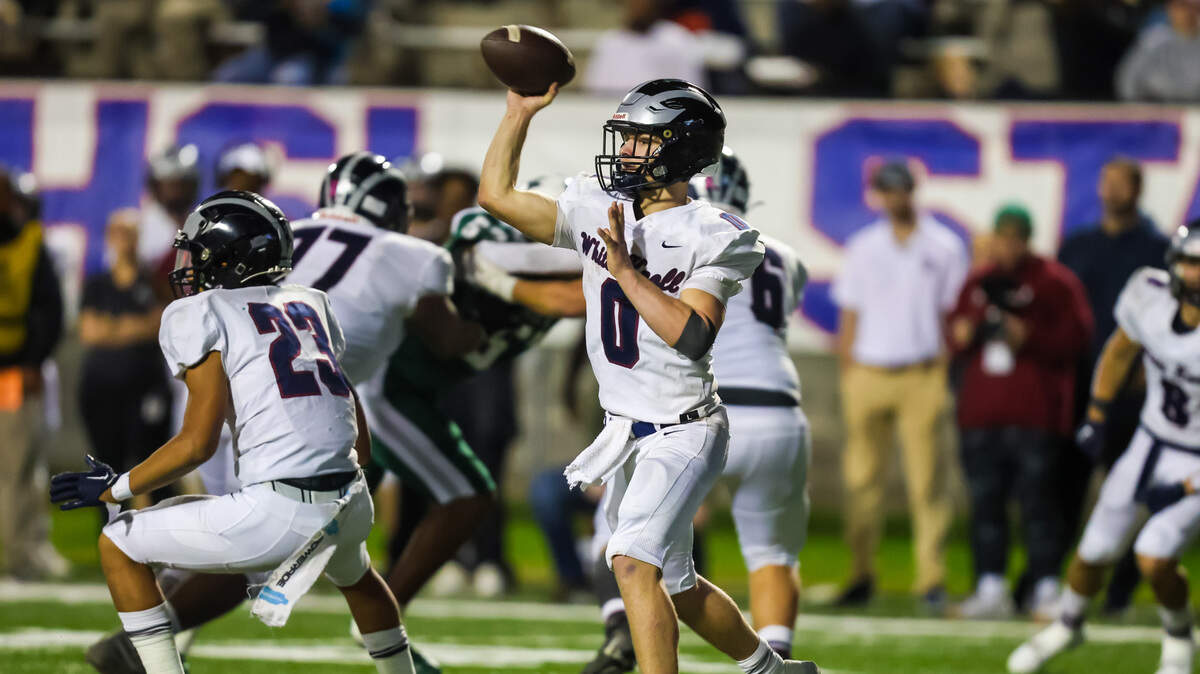 White Knoll Timberwolves quarterback Landon Sharpe (0) passes during the 5A State Championship Game Friday, Dec. 1, 2023, at South Carolina State’s Oliver Dawson Stadium in Orangeburg, SC.