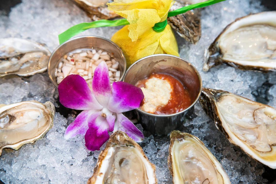 Four different varieties of oysters at Smoked, a new restaurant on Main Street in Columbia, South Carolina, on Thursday, November 4, 2021.