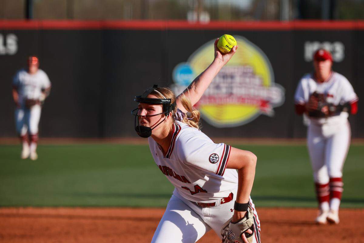 South Carolina pitcher Nealy Lamb (24) plays Clemson at Carolina Softball Stadium on Tuesday, March 25, 2025.