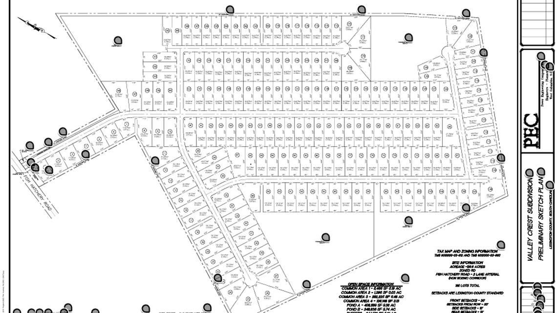 A preliminary sketch of the Valley Crest subdivision planned for the area along Fish Hatchery and Casa Dell Roads.