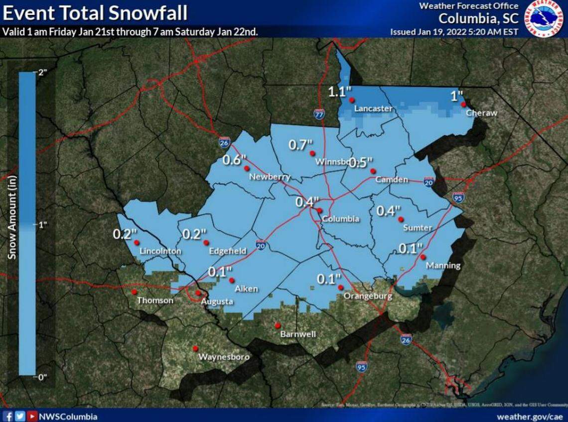 Snowfall projections for the Midlands.
