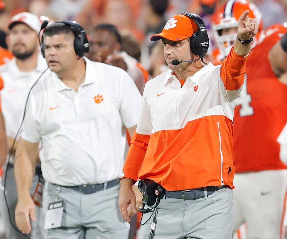 Clemson head coach Dabo Swinney is seen against Stanford in Clemson, S.C. on Saturday, Sept. 28, 2024.