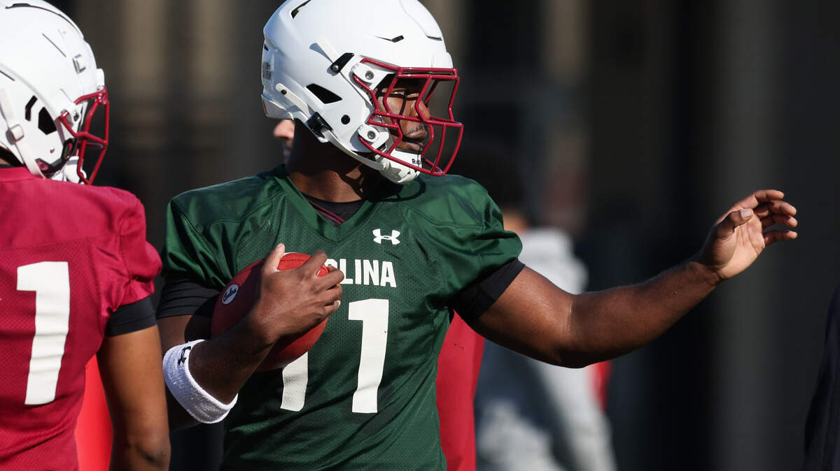 South Carolina quarterback Air Noland (11) practices during the Gamecocks’ first day of spring practice in Columbia on Wednesday, March 19, 2025.