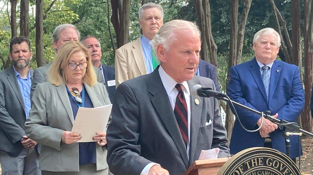 Gov. Henry McMaster spoke on NC Lt. Gov Mark Robinson allegations at a press conference where he announced a new initiative to study water issues in South Carolina. The press conference was in West Columbia Sept. 24, 2024.
