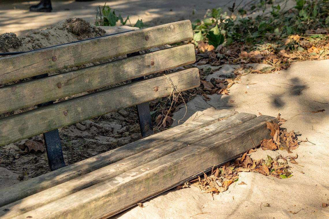 Sand washed up from the Congaree River, covers the Cayce Riverwalk where the Congaree River over topped its banks. Heavy rains upstream from Hurricane Helene caused the river to crest at 30.58 feet.