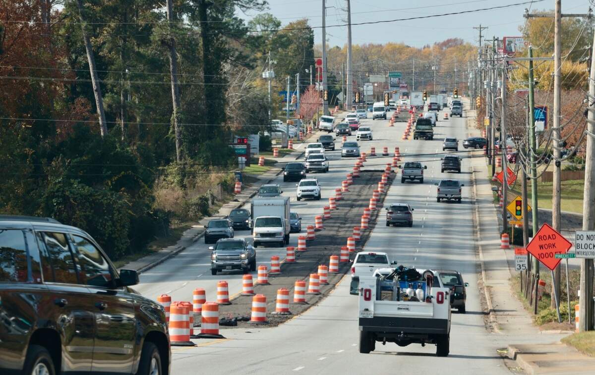 Motorists travel along the 2800 block of U.S 1 in West Columbia where work has begun to install medians along the highway.