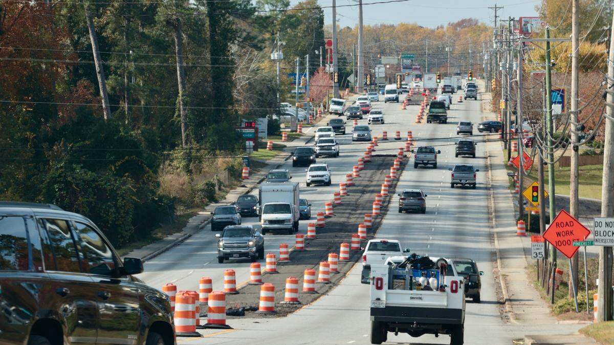 Motorists travel along the 2800 block of U.S 1 in West Columbia where work has begun to install medians along the highway.