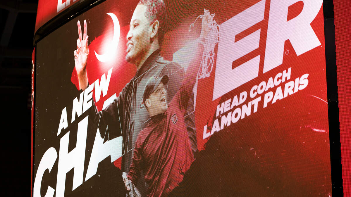 Lamont Paris is introduced as the new head coach of the South Carolina Gamecocks men’s basketball team on Thursday March 24, 2022.