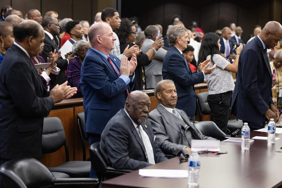 Rev. Simon Bouie and Charles Barr celebrate having their criminal record expunged during a hearing of the South Carolina Fifth Judicial Circuit at the Richland County Judicial Center on Friday, October 25, 2024. Barr, Bouie and others participated in sit-ins protesting segregation.