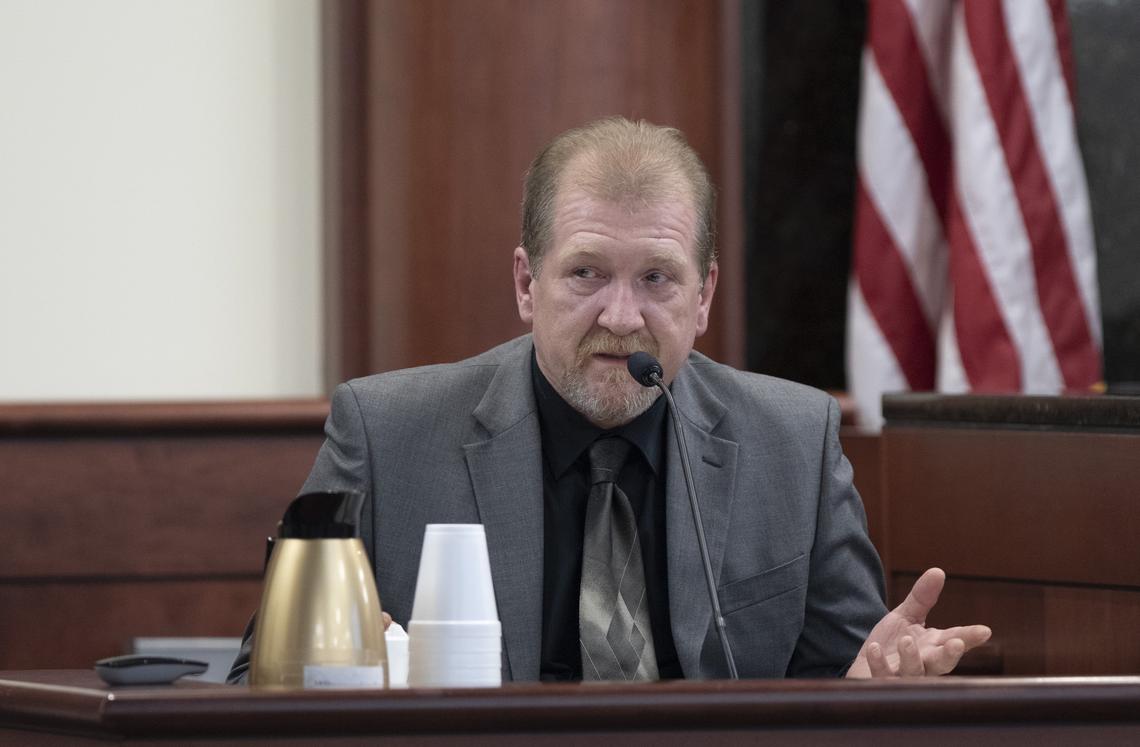 Tim Jones, Sr. answers questions during the trial of his son in Lexington. Timothy Jones, Jr. is accused of killing his 5 young children in 2014. He faces the death penalty and has pleaded not guilty by reason of insanity. 5/29/19