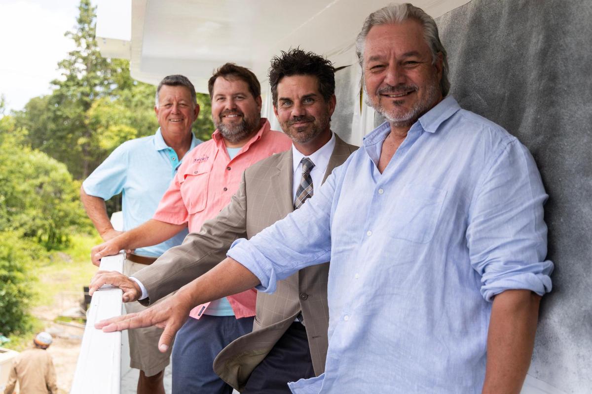Co-owners of The Spirit of Lake Murray, Rick Crout, Norm Agnew, Tyler Ryan and Steve Price, at the boat on on Monday, June 12, 2023. Once renovated, the ship will be available for parties and other events on the water.