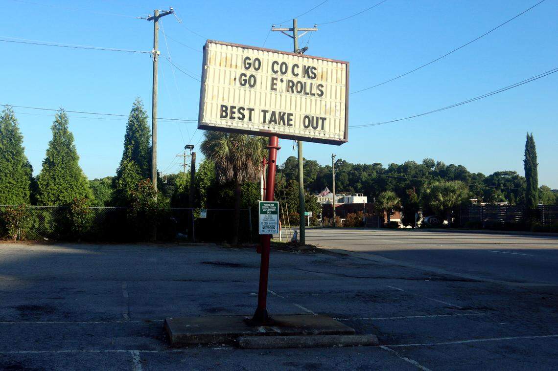 The sign at Eggroll Station has proclaimed “Go Cocks Go E*Rolls” for three decades.