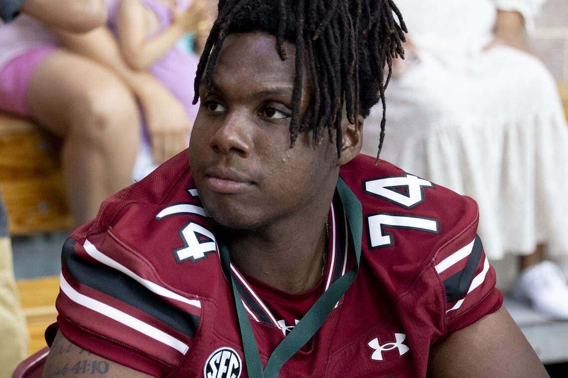 South Carolina football freshman Josiah Thompson (74) appears at the annual Pigskin Poets event held Friday, July 12, 2024 at Drew Wellness Center in Columbia.