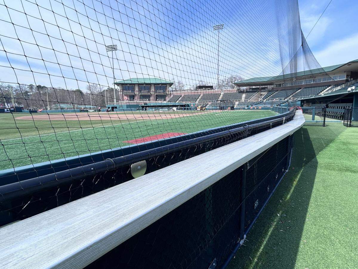 After getting pushback from other coaches, Clemson baseball plans to widen and extend this pre-existing drink rail to create more space between fans and opposing pitchers in its visitors’ bullpen “beer garden” area.