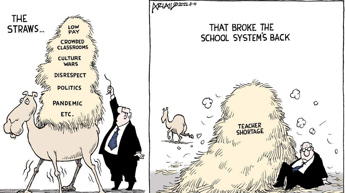 Robert Ariail editorial cartoon: The school system can’t take anymore.