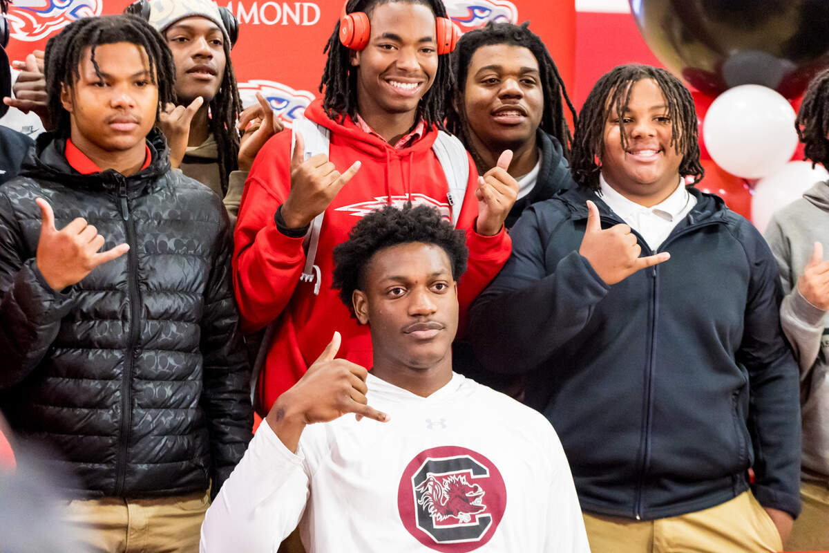 Hammond tight end Mike Tyler during signing day at Hammond School. Tyler switched his commitment from LSU to the University of South Carolina, 12/4/24.