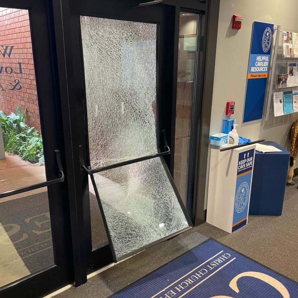 A deer broke the front-door glass at Christ Church Episcopal School.