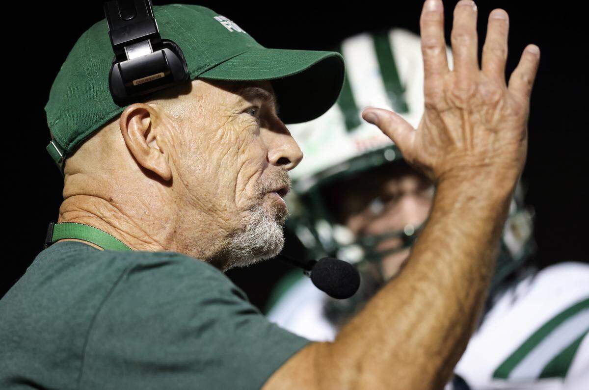 Dutch Fork head coach Tom Knotts is seen during White Knoll’s game against visiting Dutch Fork in Lexington on Friday, October 10, 2025.