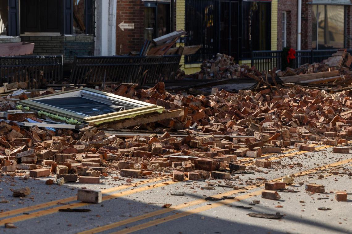 Bamberg, South Carolina is damaged from an apparent tornado on Wednesday, January 10, 2024. The Tuesday storm damaged businesses and houses around the area.