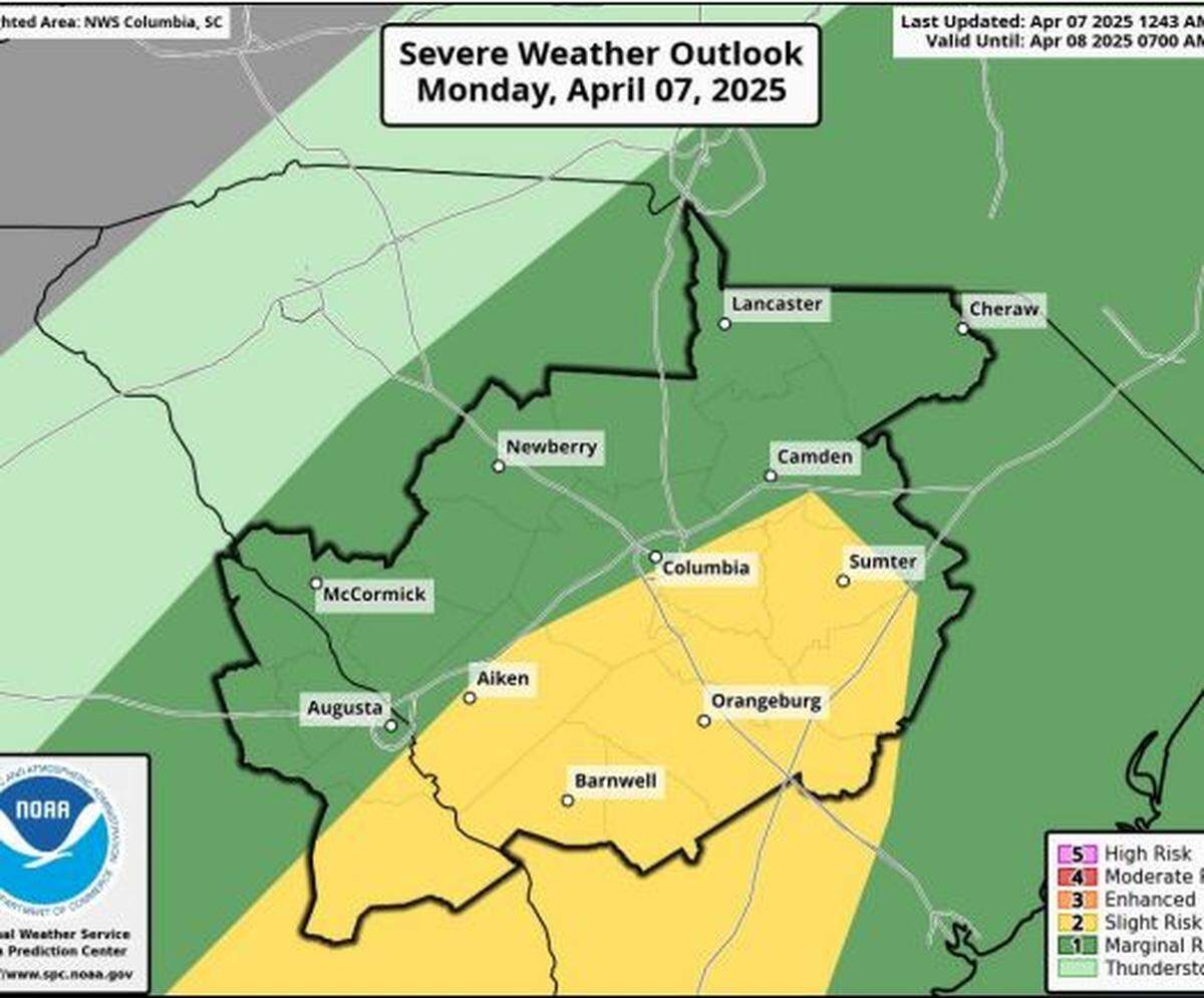 Severe weather is forecast to impact the Midlands area of South Carolina.