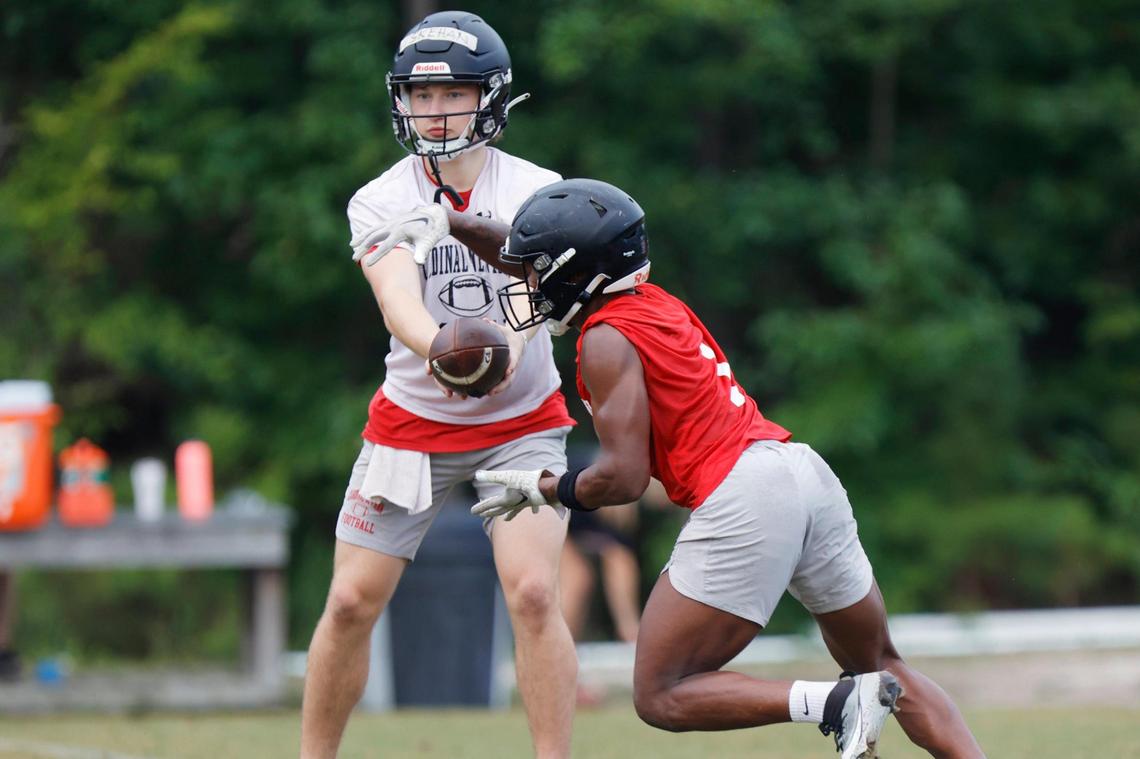 Cardinal Newman’s Cortez Lane practices football on Friday, July 28, 2023.