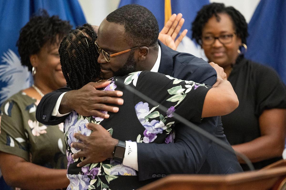 Brian Gaines is sworn in as South Carolina Comptroller General during a press conference at the South Carolina State House on Friday, May 11, 2023.