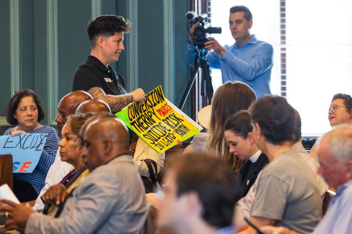 The Columbia City Council chambers is at capacity ahead of the first vote on repealing the city’s ban on conversion therapy on Tuesday, May 20, 2025.