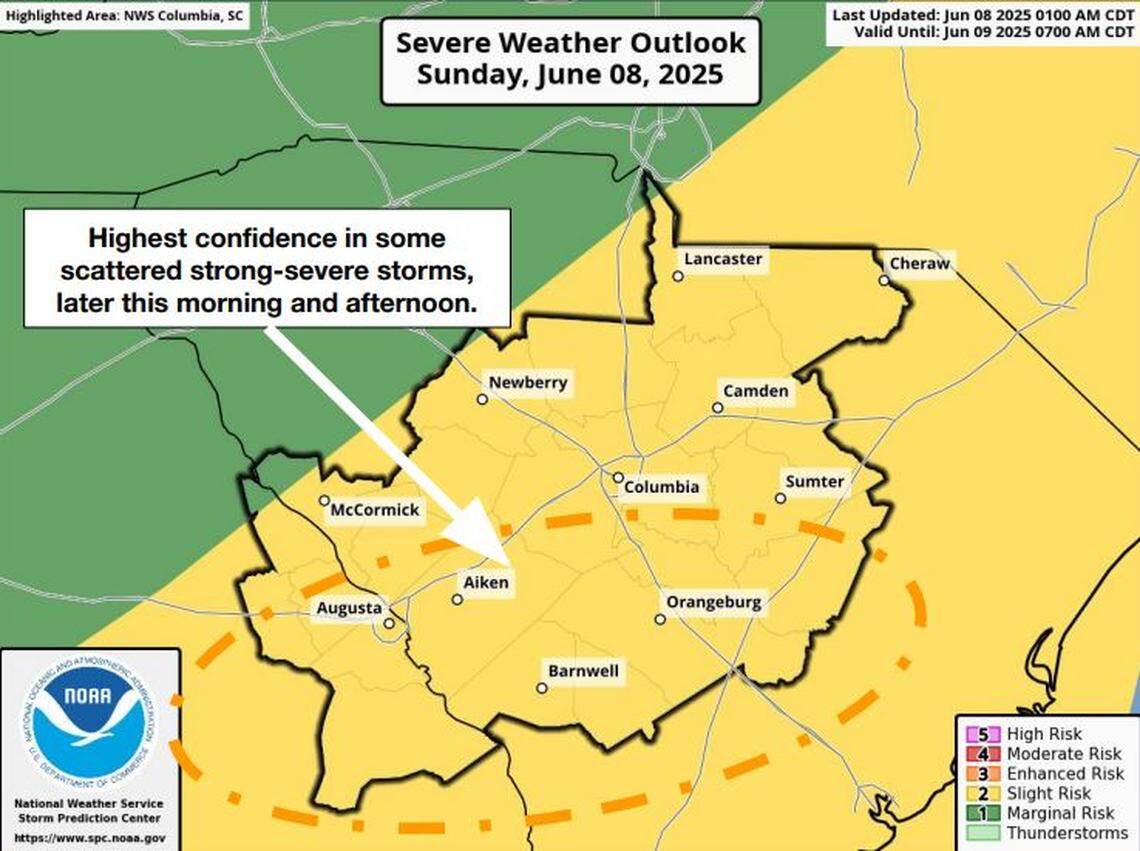 Severe weather is in the forecast for the Midlands area of South Carolina on Sunday.