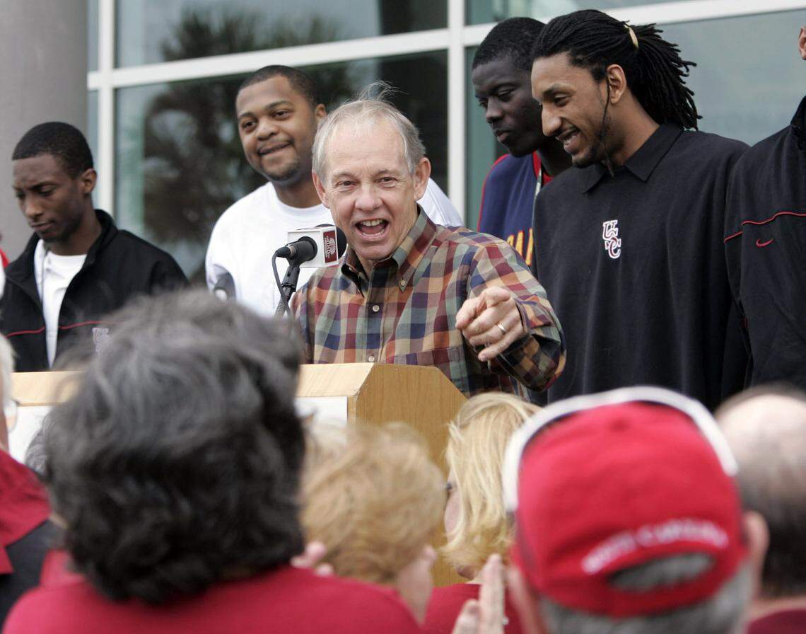 March 31, 2006: Head coach Dave Odom thanks Gamecock fans as they welcome the USC basketball team at the Colonial Center as they return from winning back-to-back NIT championships.