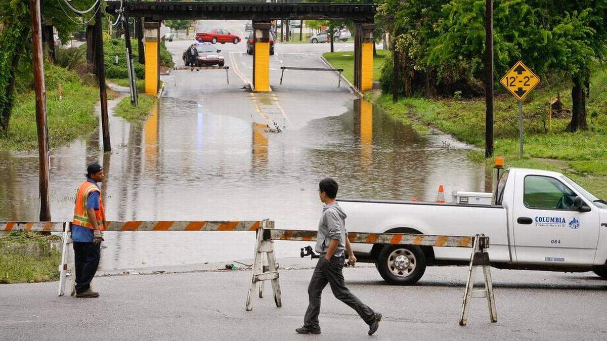 Flooding on a street in Columbia, South Carolina.