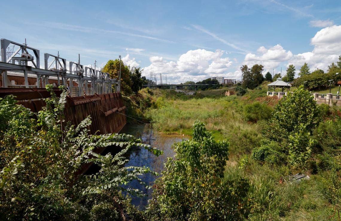 A dam on the Columbia Canal broke during the 2015 flood.The dam has not been repaired and the canal is overgrown with vegetation.