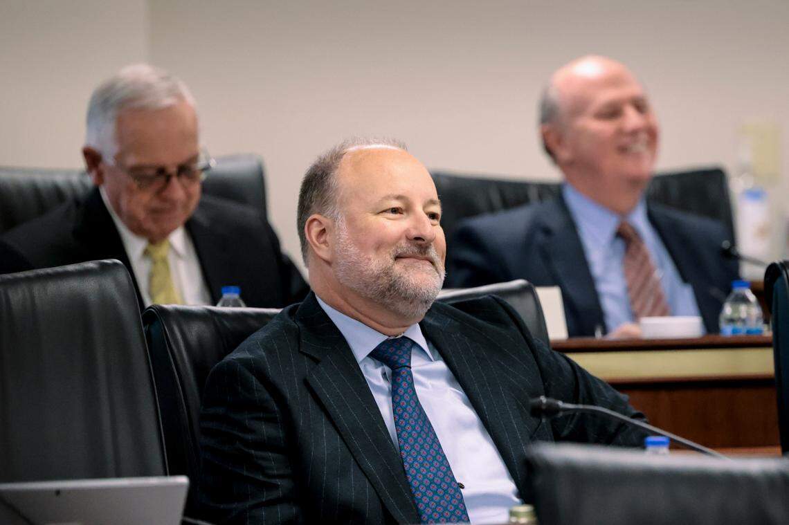 State Sen. Sean Bennett, R-Dorchester, listens during a meeting of the Joint Bond Review Committee.