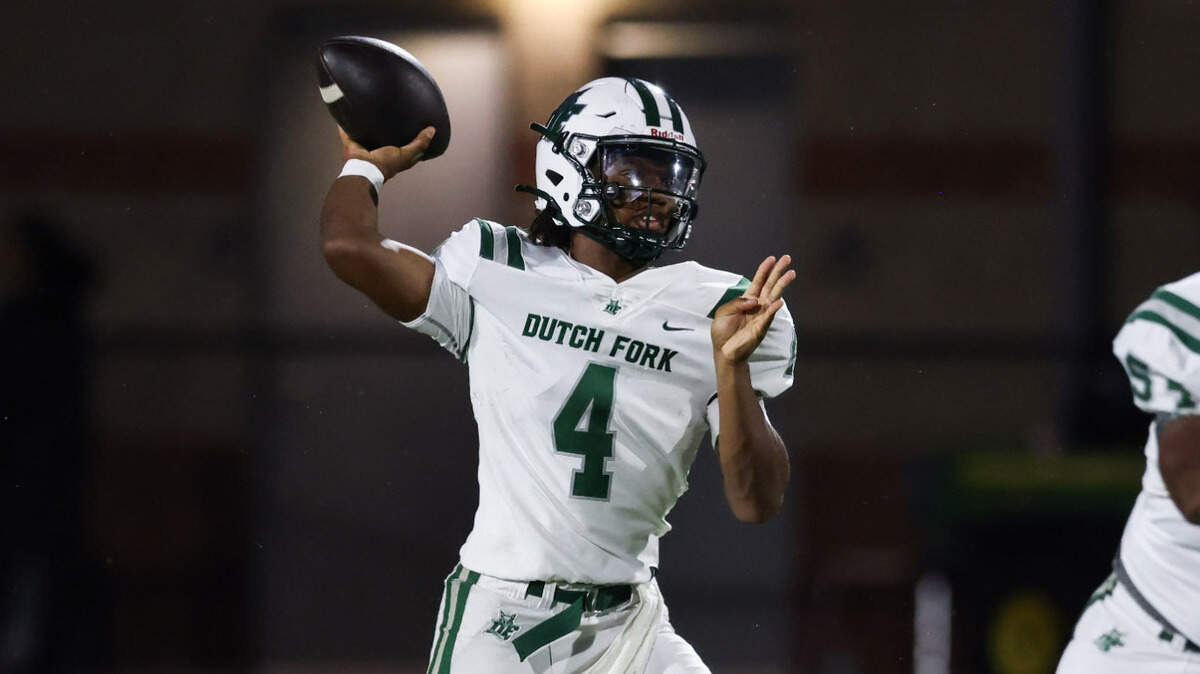 Dutch Fork quarterback Ethan Offing (4) makes a pass during Ridge View’s game against Dutch Fork in Columbia on Friday, September 6, 2024.