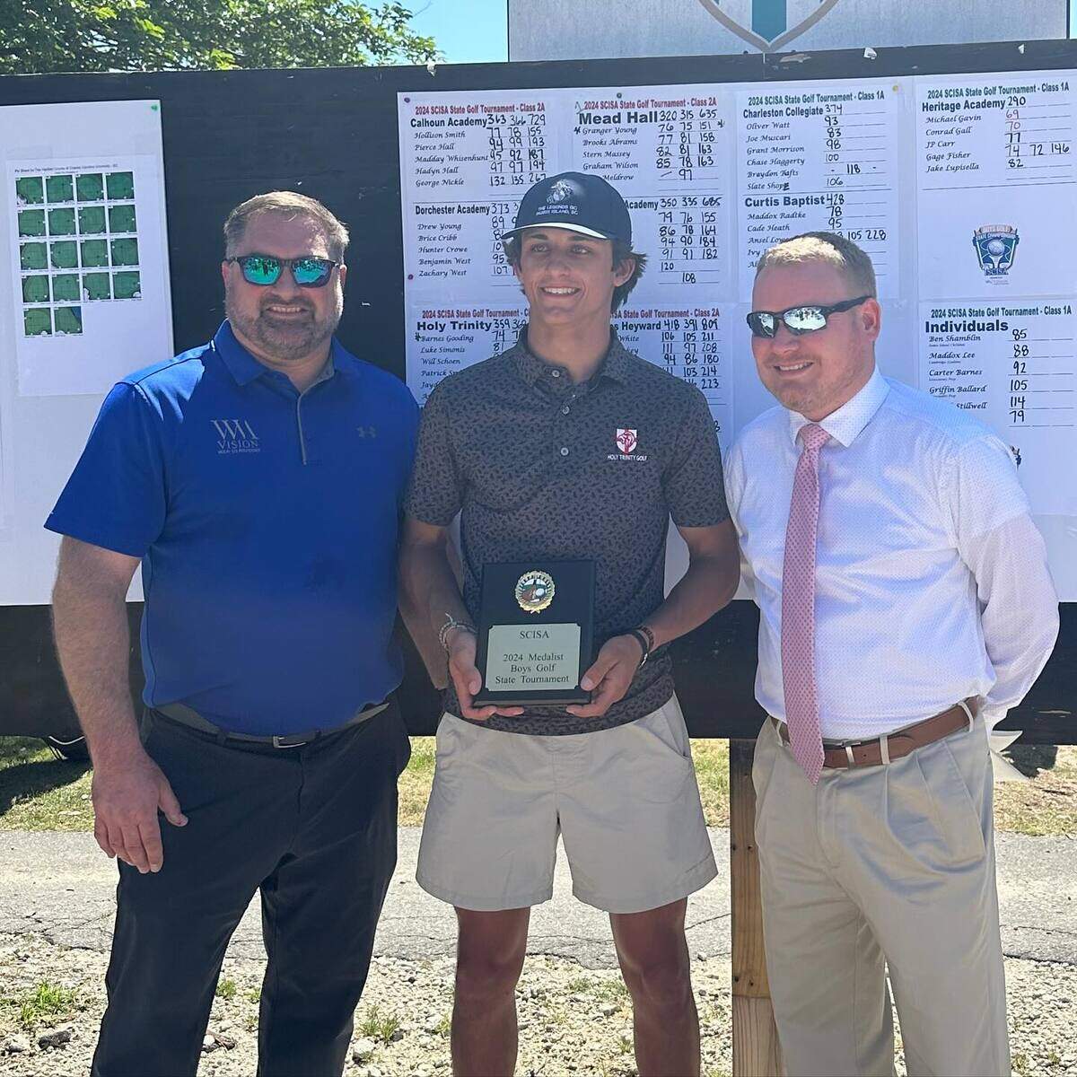 Holy Trinity Classical’s Barnes Gooding, middle, won the 2024 SCISA Class 2A golf individual championship.