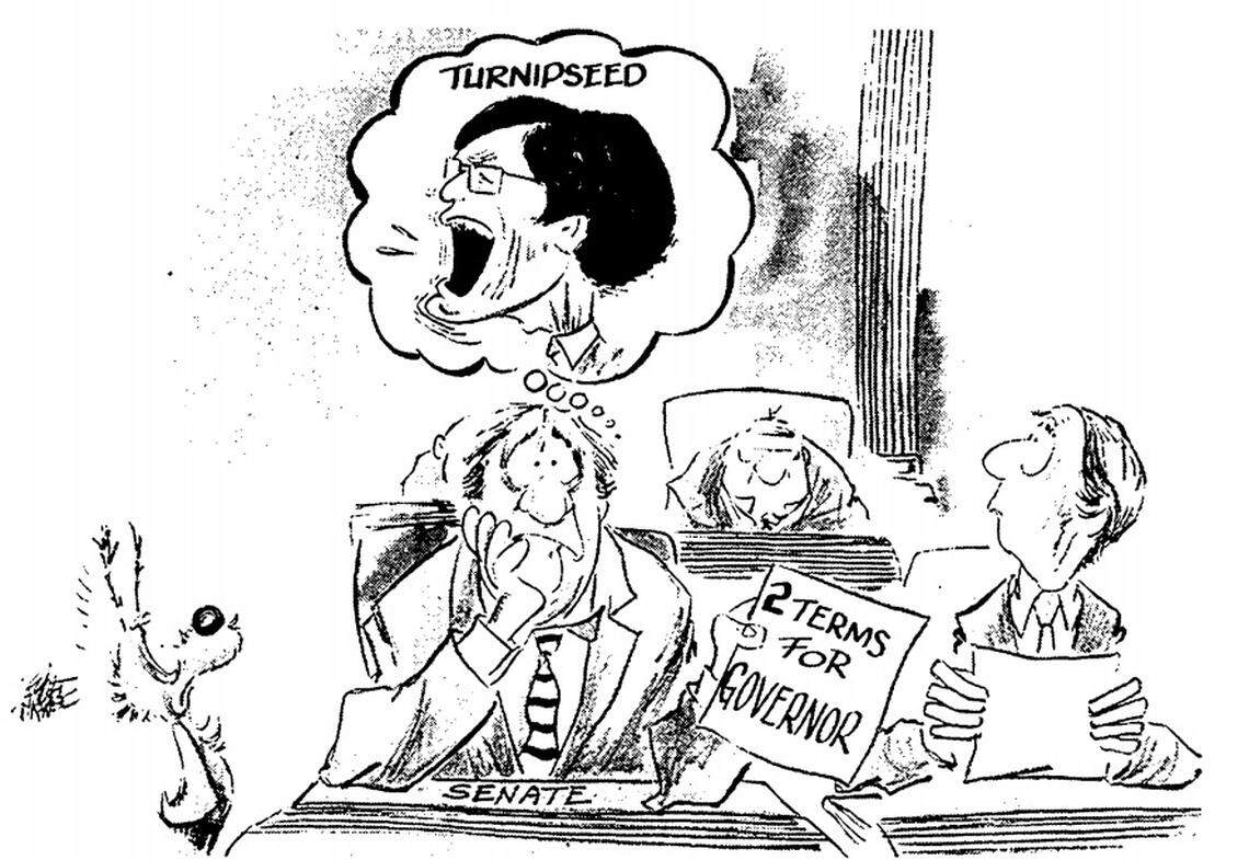 This political cartoon ran in The State in 1978 as Tom Turnipseed embarked on a South Carolina gubernatorial campaign.