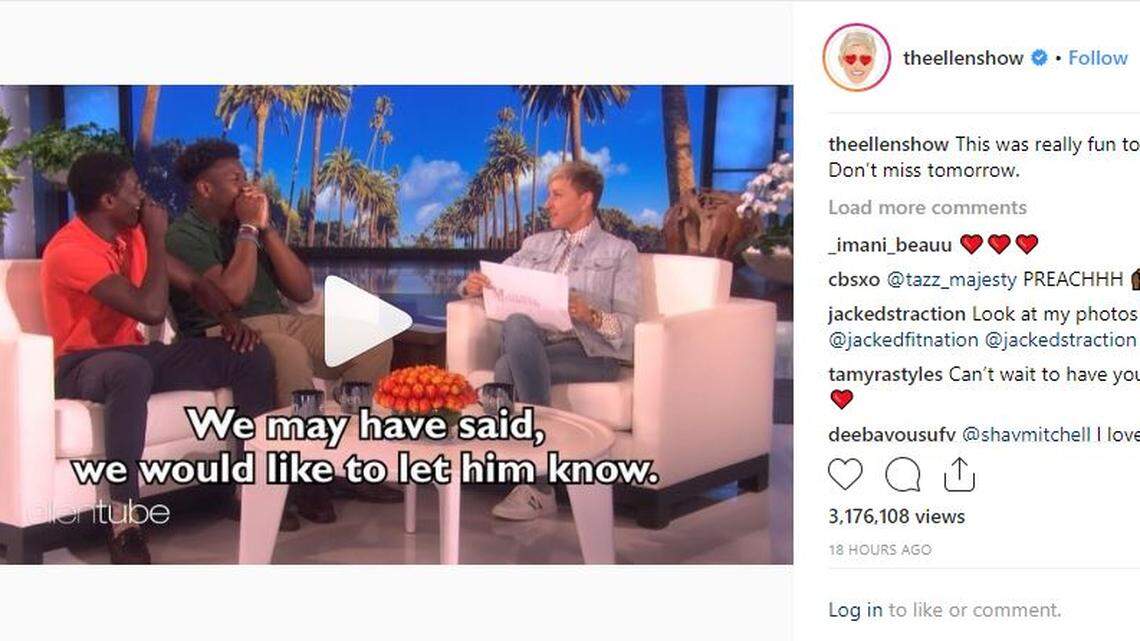 South Carolina teenagers Jaheim President and Darius Smith received pleasant surprises during their appearance on “Ellen.”