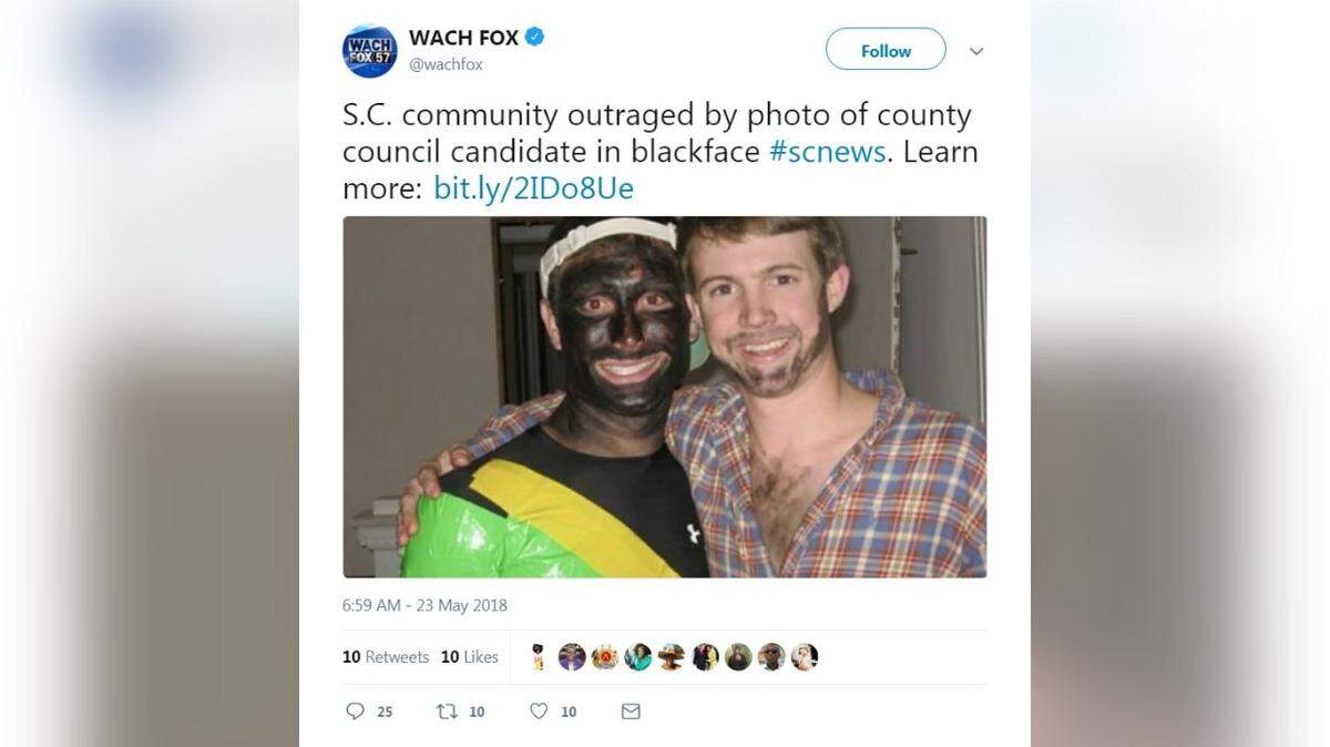 WACH Fox broke the story about a candidate for Kershaw County Council who dressed in black face during a Halloween Party.
