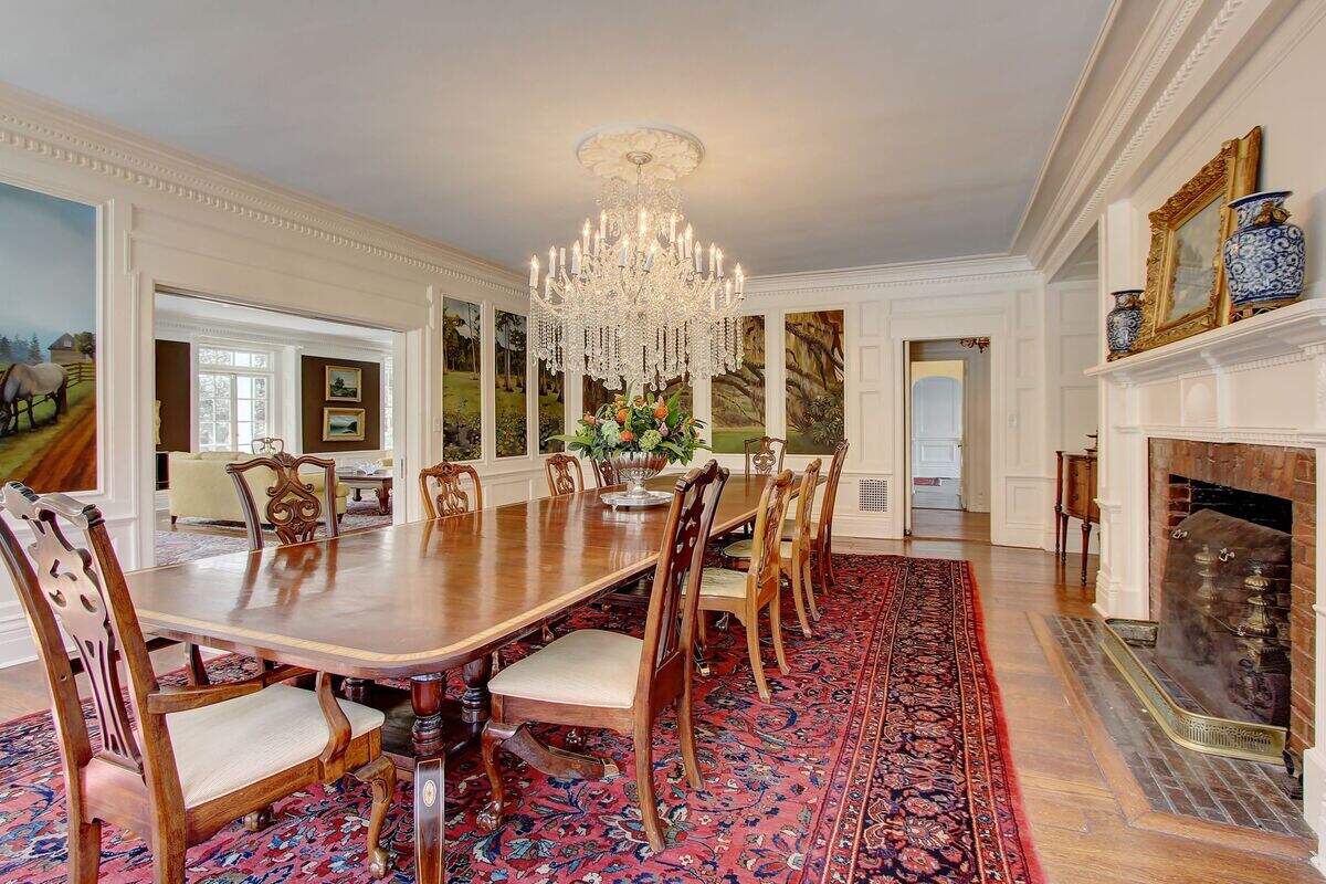 A view of the dining room in the historic Cedar Knoll Estate in Camden, which recently sold at auction.