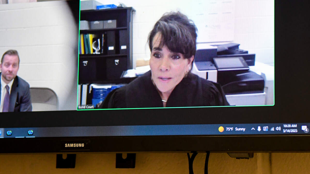 Magistrate Court Judge Jennifer Fishburne presides over an arraignment hearing for former Colleton County clerk of court Becky Hill on May 14, 2025, at the Colleton County Detention Center in Walterboro, S.C. Hill, released on her own recognizance, has been charged with two counts of misconduct in office, one count of perjury and one count of obstructing justice.