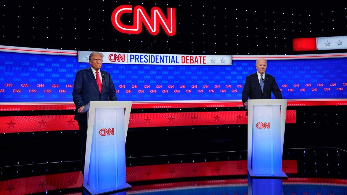 President Joe Biden and former President Donald Trump are shown during their debate at CNN’s studios in Atlanta on June 27, 2024.