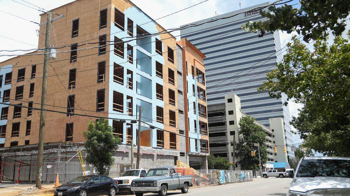 Construction is in progress on an apartment complex at Lady and Assembly Streets in Columbia.