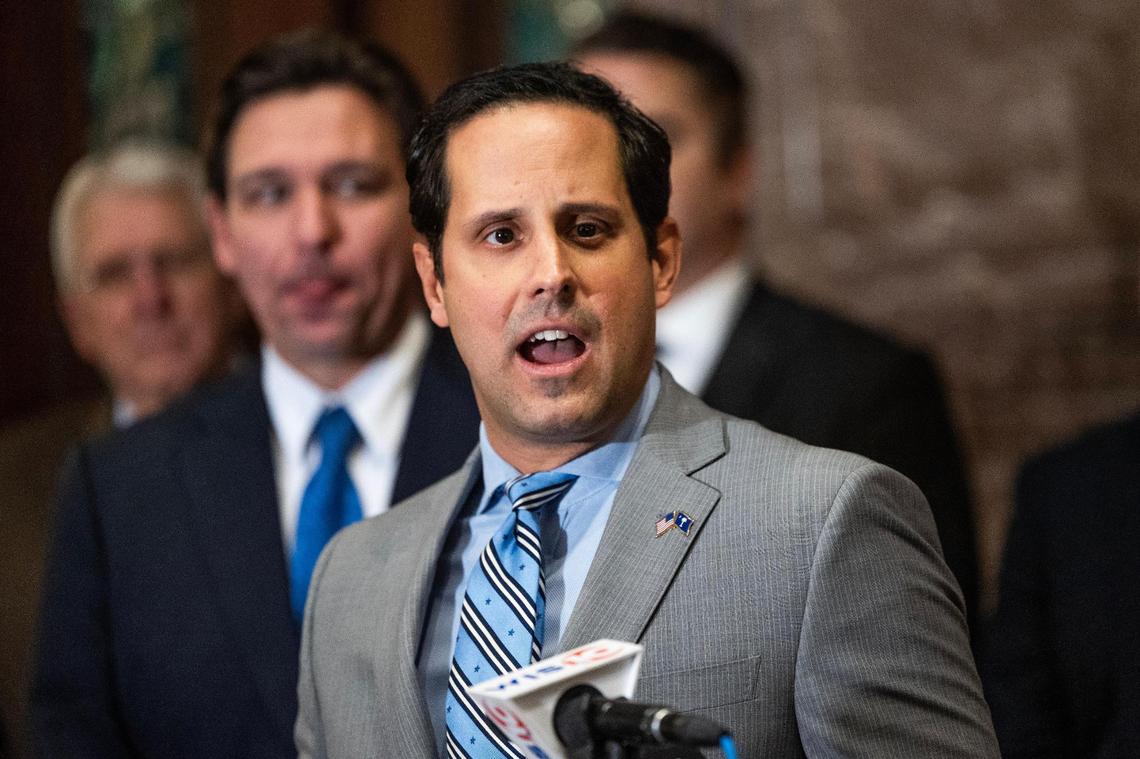 Senator Josh Kimbrell, R-Spartanburg, introduces Florida Governor Ron DeSantis speaks at the South Carolina State House on Tuesday, January 16, 2024.