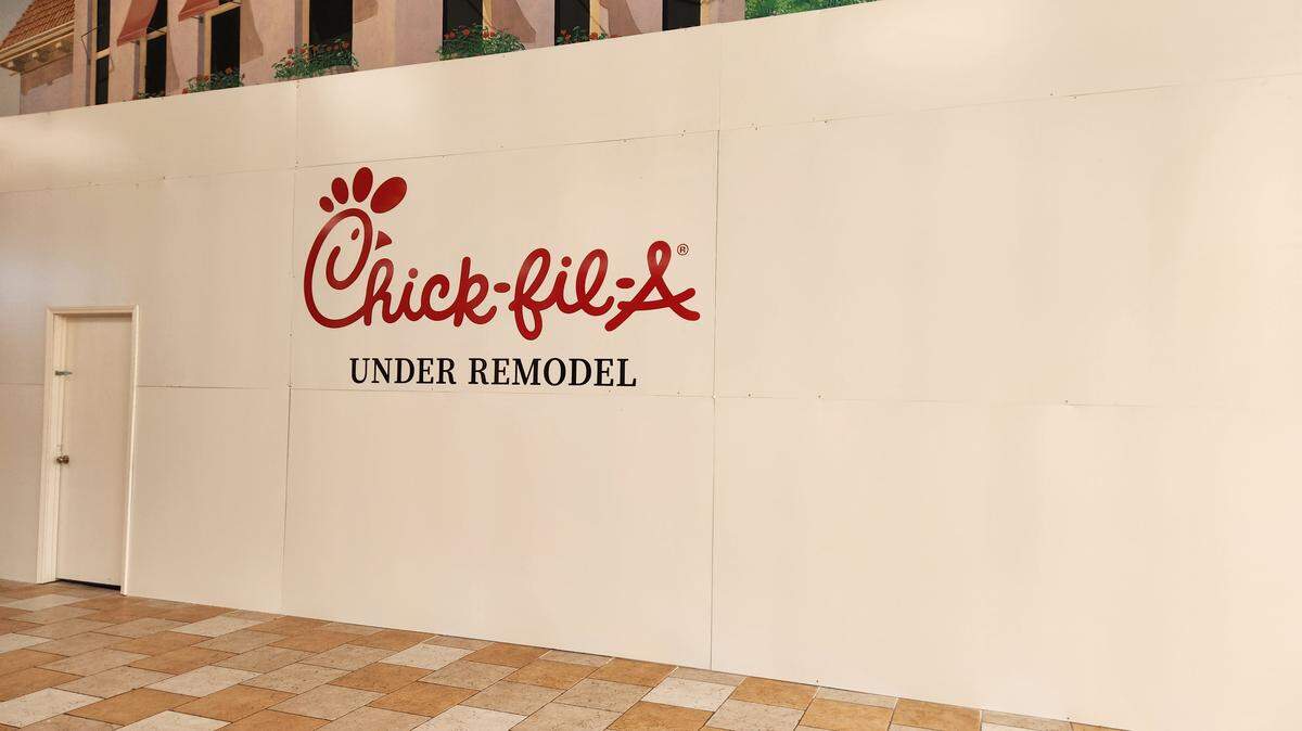 The Chick-fil-A in the Columbiana Centre mall in Columbia’s Harbison area is covered and noted it was closed for a remodel on Oct. 20, 2025.